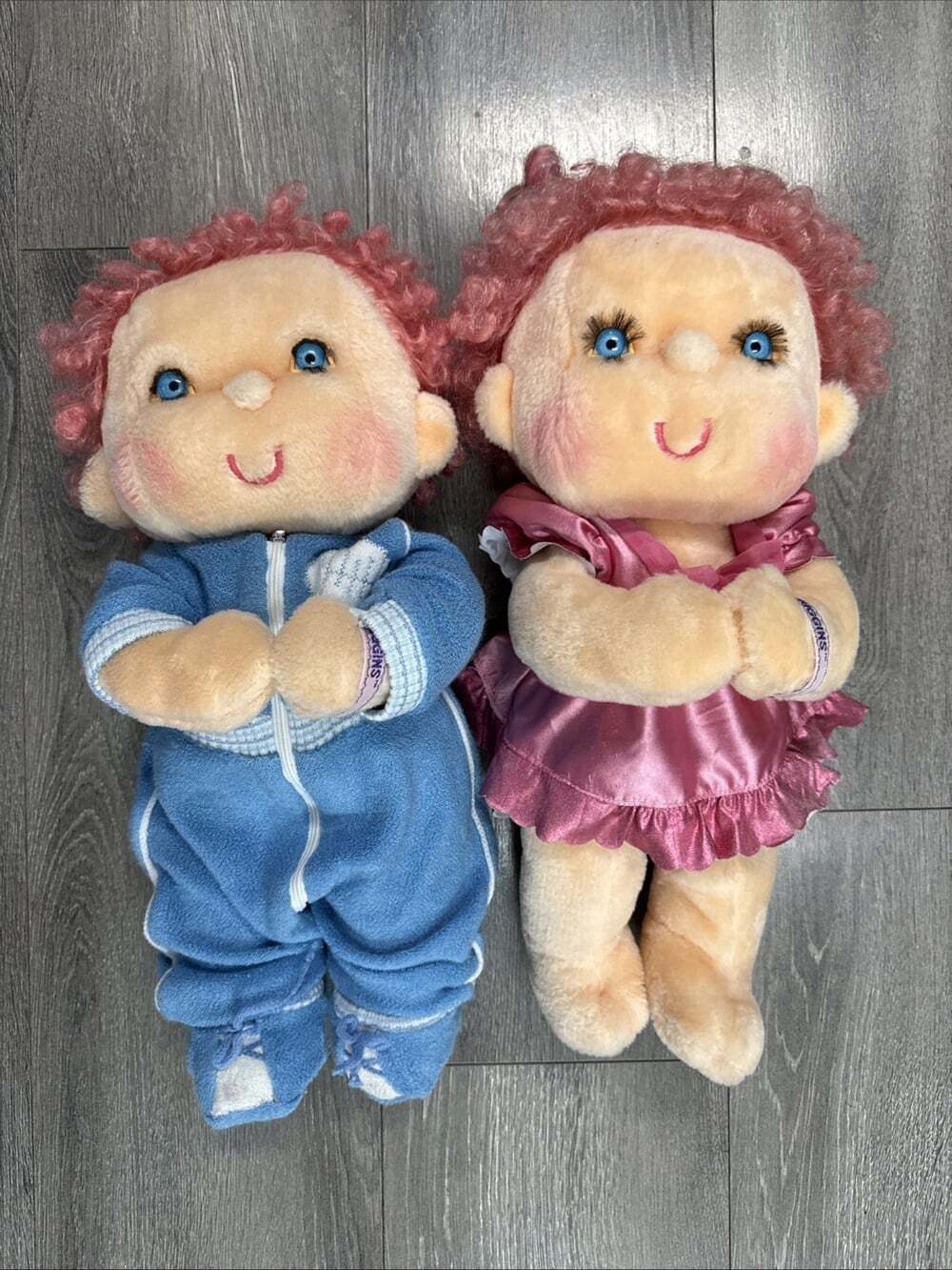 Vtg 1985 Hugga Bunch Huggins Plush Dolls Pink Hair With Clothes Boy & Girl